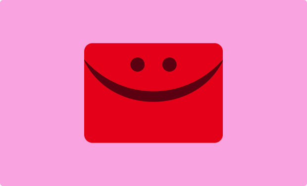 Eine Illustration eines lachenden Briefes in rot